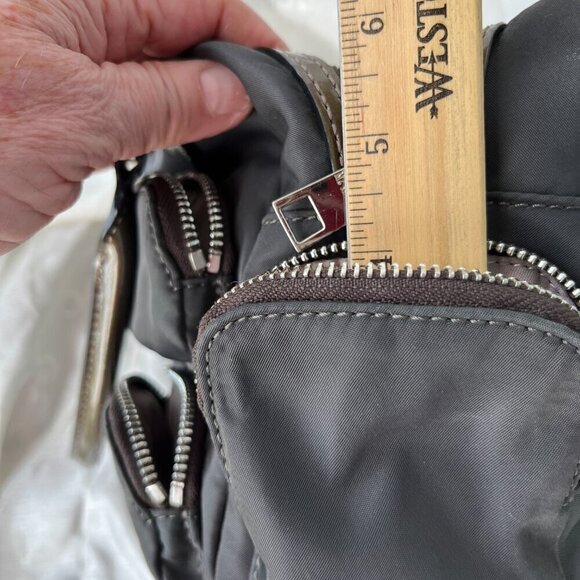 MZ Wallace Kara Satchel Bag Nylon Patent Leather Trim Dual Handle 6 Pockets Gray - Picture 8 of 16